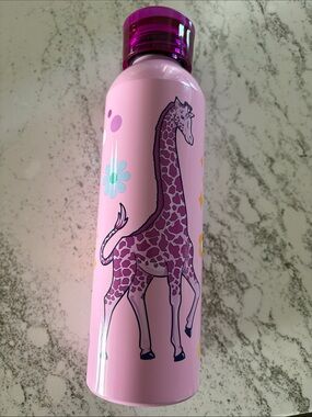 Pink Giraffe Stainless Water Bottle with Purple Cap 650ML